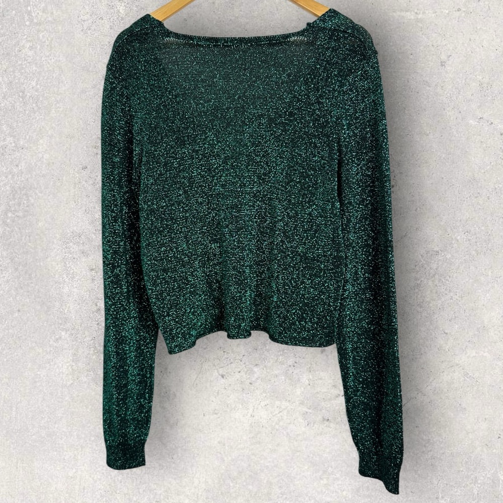 SOLD Free People Alpine Green Glitter Metallic Cardigan Womens Size XL Y2K - Picture 7 of 15